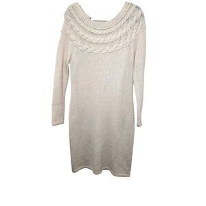 Lauren Ralph Lauren Beige Fisherman Cable Knit Sweater Dress Women's M Long Slee